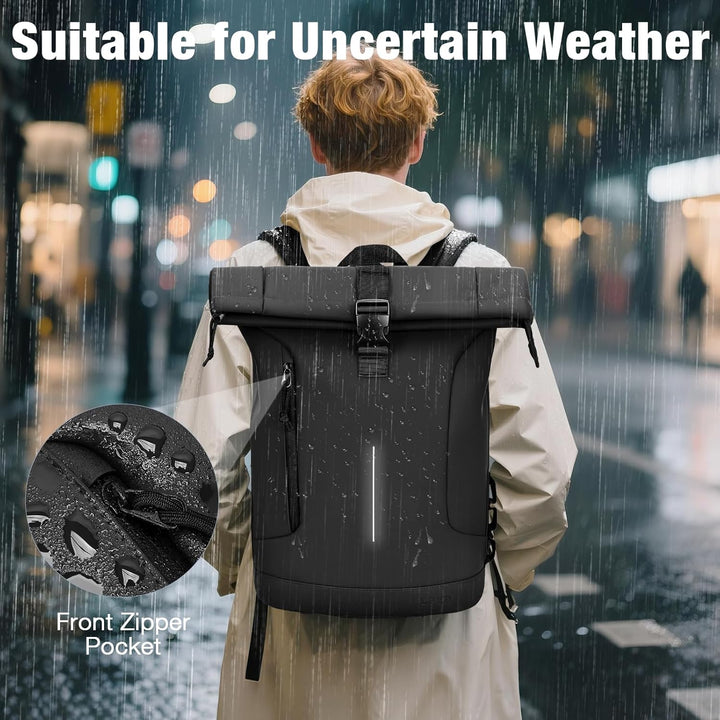 Rolltop Rucksack Herren Damen, Wasserdicht Laptop Schulrucksack mit 17 Zoll Laptopfach, Gross Reiser
