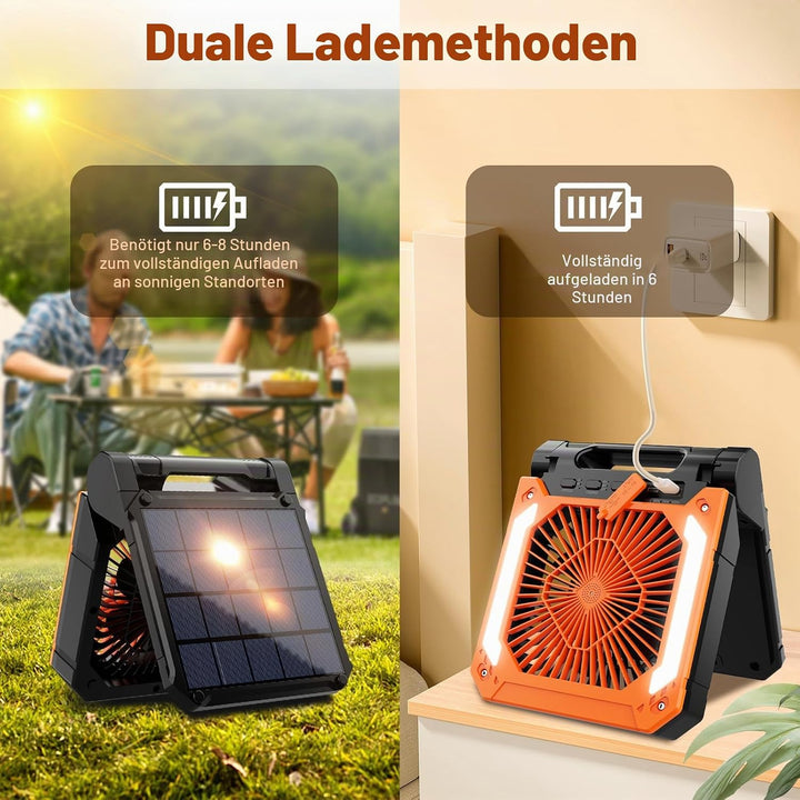 20000ma Camping Ventilator Mit Akku, Solar Leiser Zelt Ventilator Mit Led Licht&amp;Timer,20 Std. Laufze