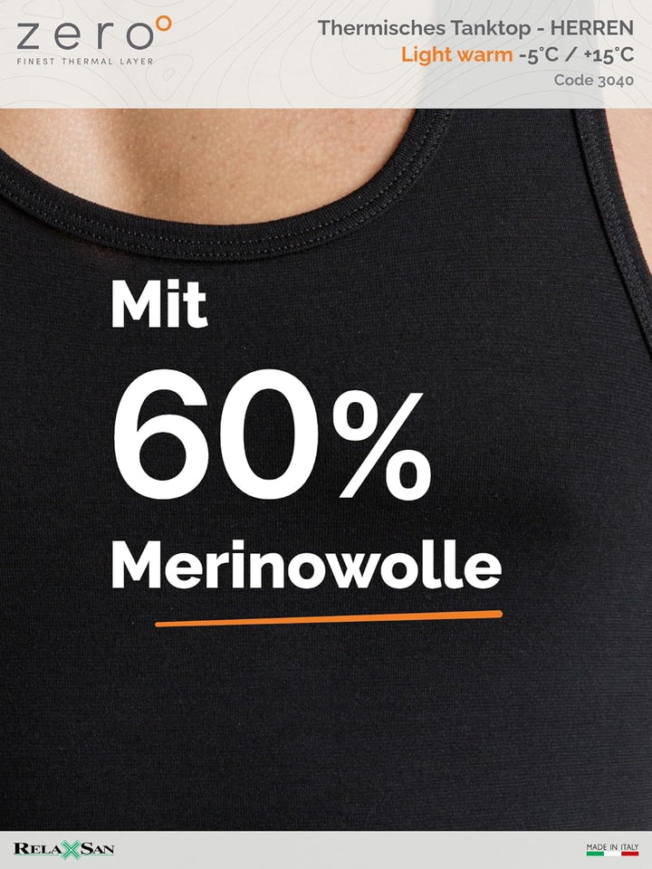 Relaxsan Zero 3040 - Thermoweste für Herren, breite Schulter, Merinowolle XS Schwarz, XS Schwarz