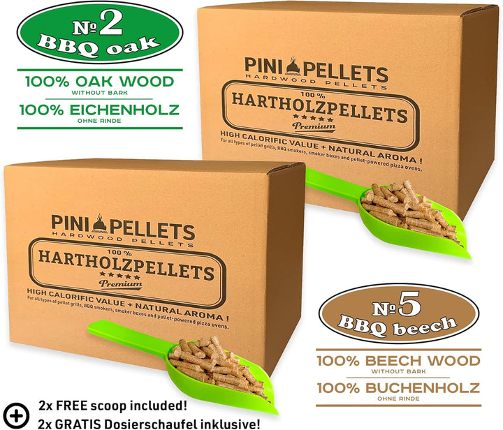 PINI Hartholz Pellets Eiche 15 Kg + Buche 15 Kg für Grill, Smoker, Pizzaofen und Heizungsanlagen
