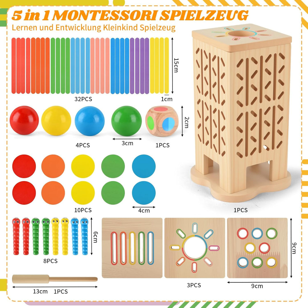 Montessori Spielzeug ab 3 Jahre, Sensorik Spielzeug Montessori Spielzeug ab 1 Jahr, 5-in-1 Holz Sort