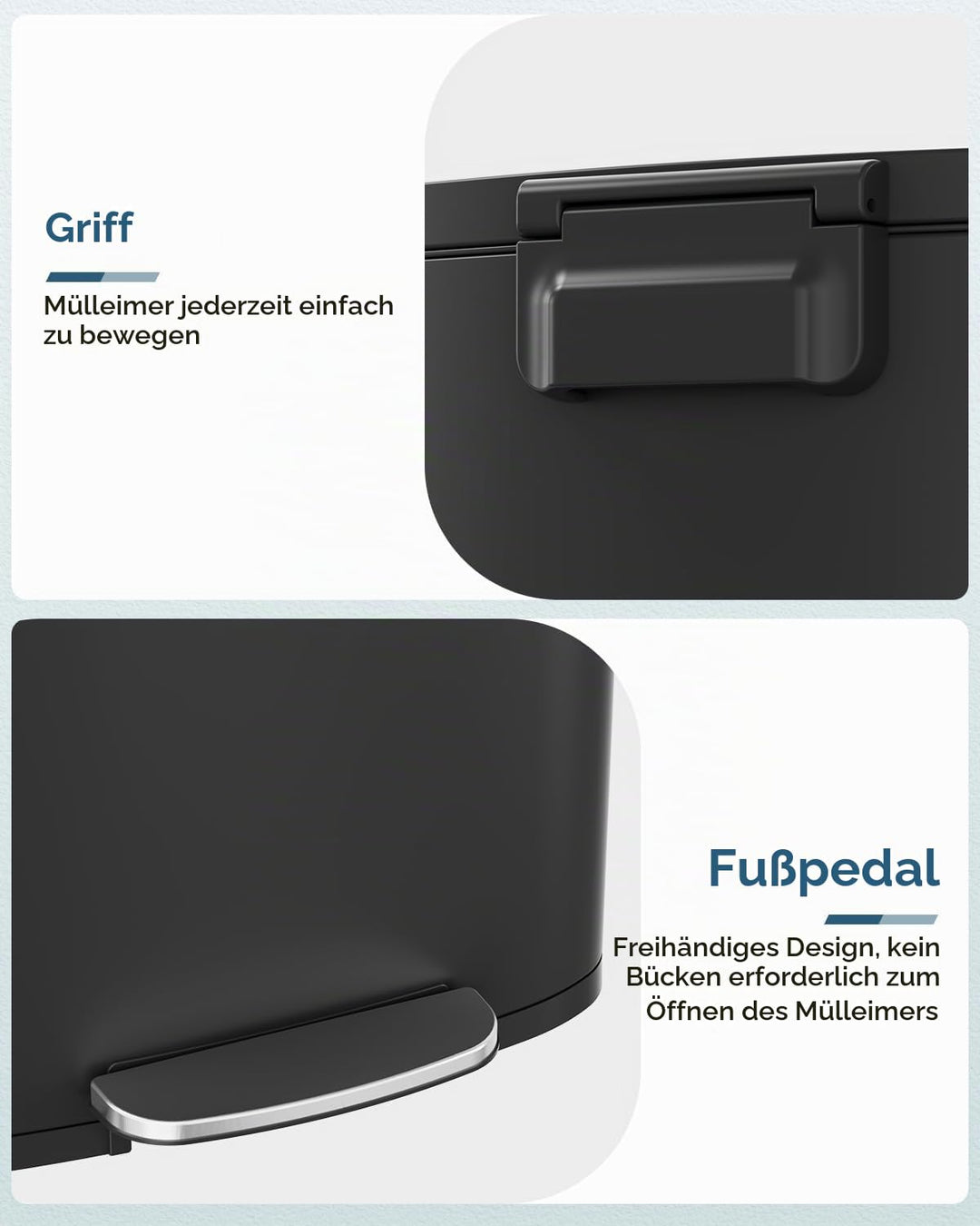 Clevich Mülleimer Set 50L + 5L, Treteimer für Küche und Bad, grosser 50L Abfalleimer, kleiner 5L Kos