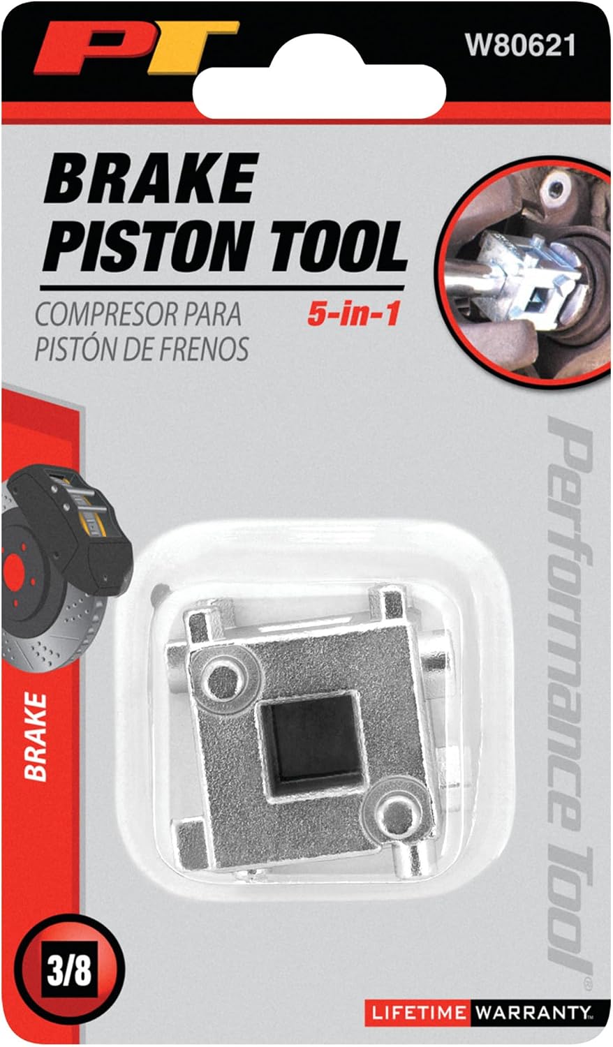Performance Tool W80621 Automotive-Brake-Adjusting-Tools 3/8-Inch Drive Disc Brake Piston Tool, 3/8-
