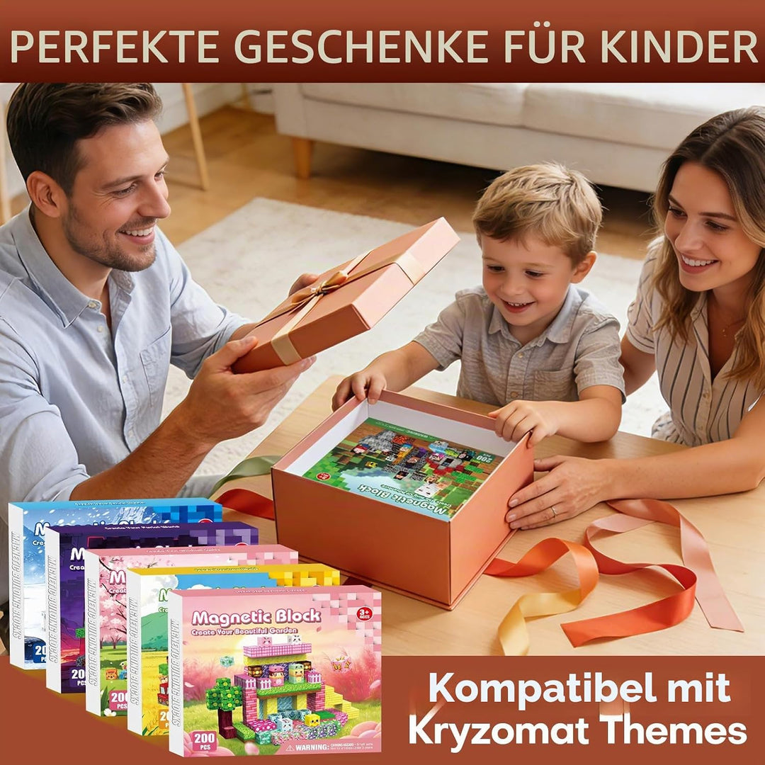 Magnetische Bausteine 200 PCS, Magnetbausteine ab 3 Jahre, Magnetic Blocks für Kinder Jungen Mädchen