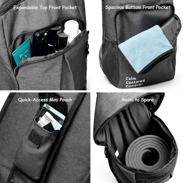 Yogamatten-Halterung, Yoga-Rucksack, passend für 1,27 cm Dicke Matte, grosse Taschen und Wasserflasc