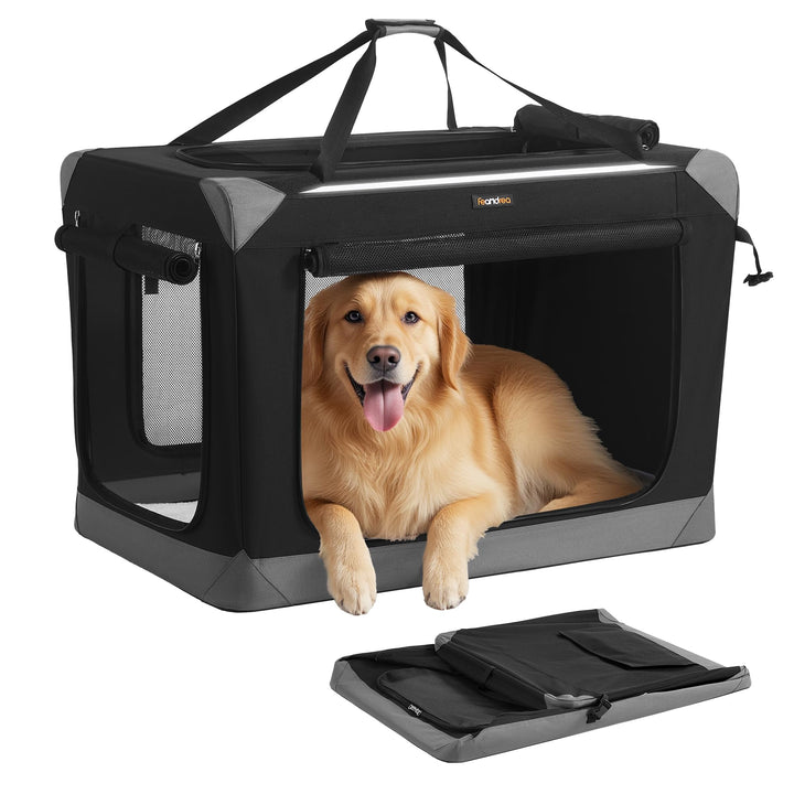 Feandrea Hundebox faltbar, Transportbox, Hundetasche, Oxford-Gewebe, mit 4 Türen aus Netzstoff, Grif