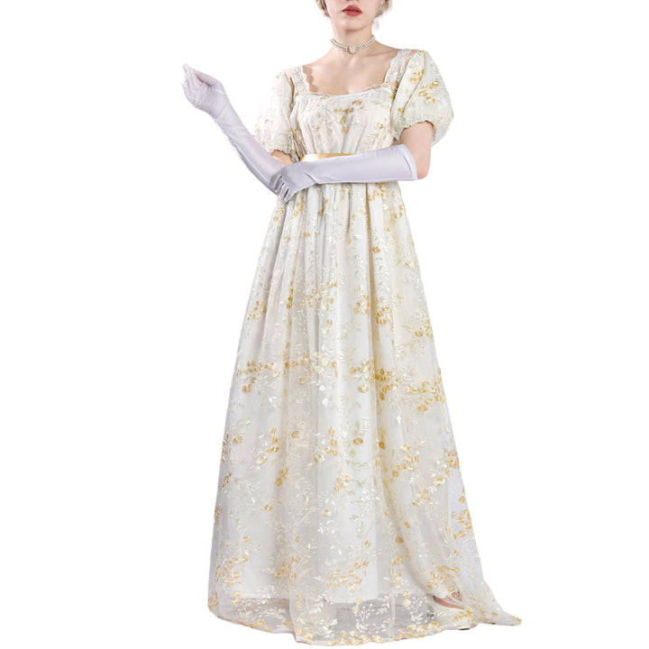 CR ROLECOS Viktorianisches Kleid Damen Regency Kleid für Frauen Bridgerton Puffy Ballkleid mit Hands
