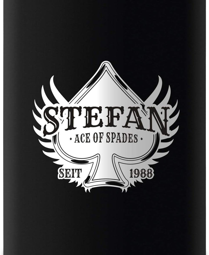 Flachmann Edelstahl Schwarz Matt 237 ml 8 oz individuelle Gravur in Silber - Ace of Spades, Ace of S