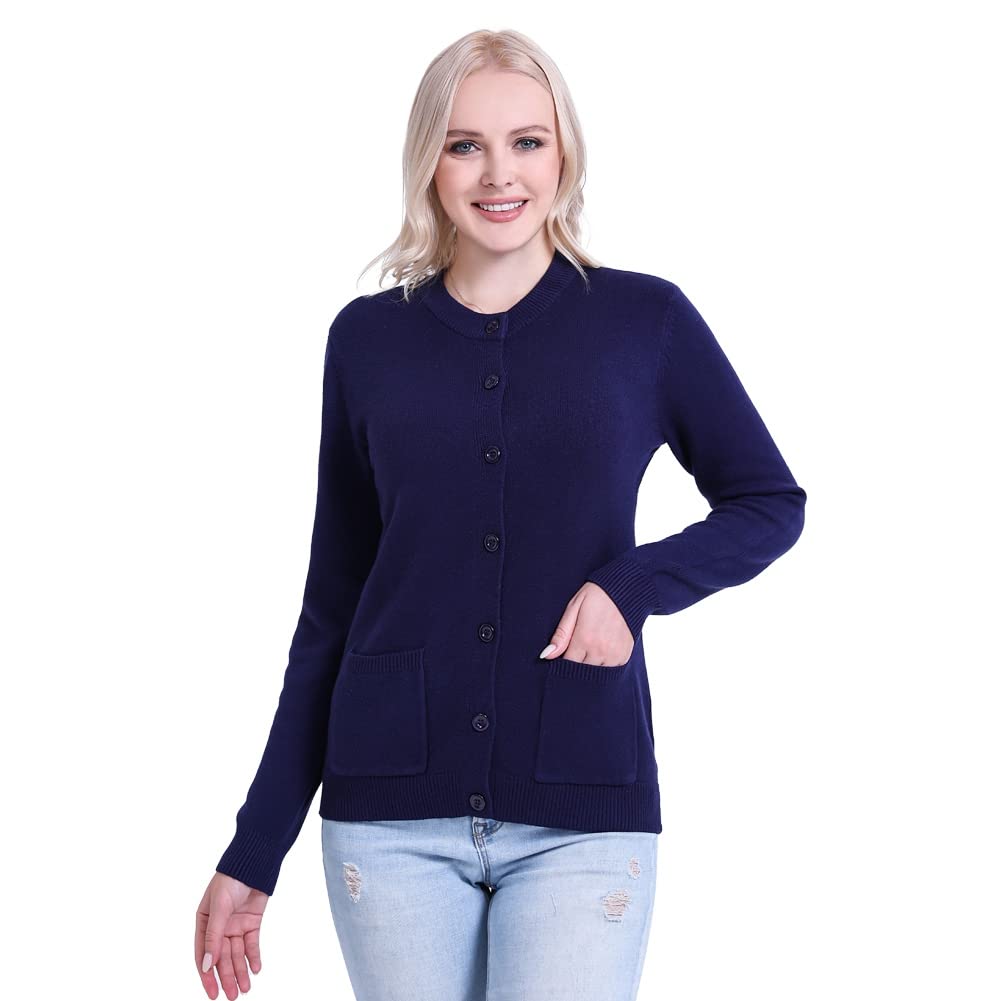 SMILING PINKER Damen Strickjacke Langarm Cardigan Warm Rundhals Strickweste Jacke mit Knopfleiste un