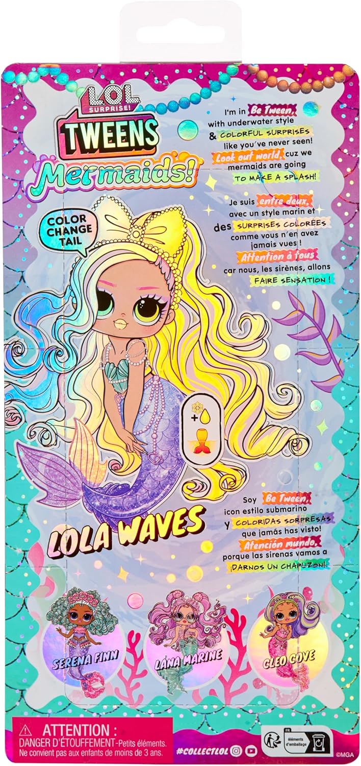 L.O.L. Surprise! Tweens - Mermaid Lola Waves - Modepuppe mit Farbwechselndem Schwanz, Beweglicher Fl