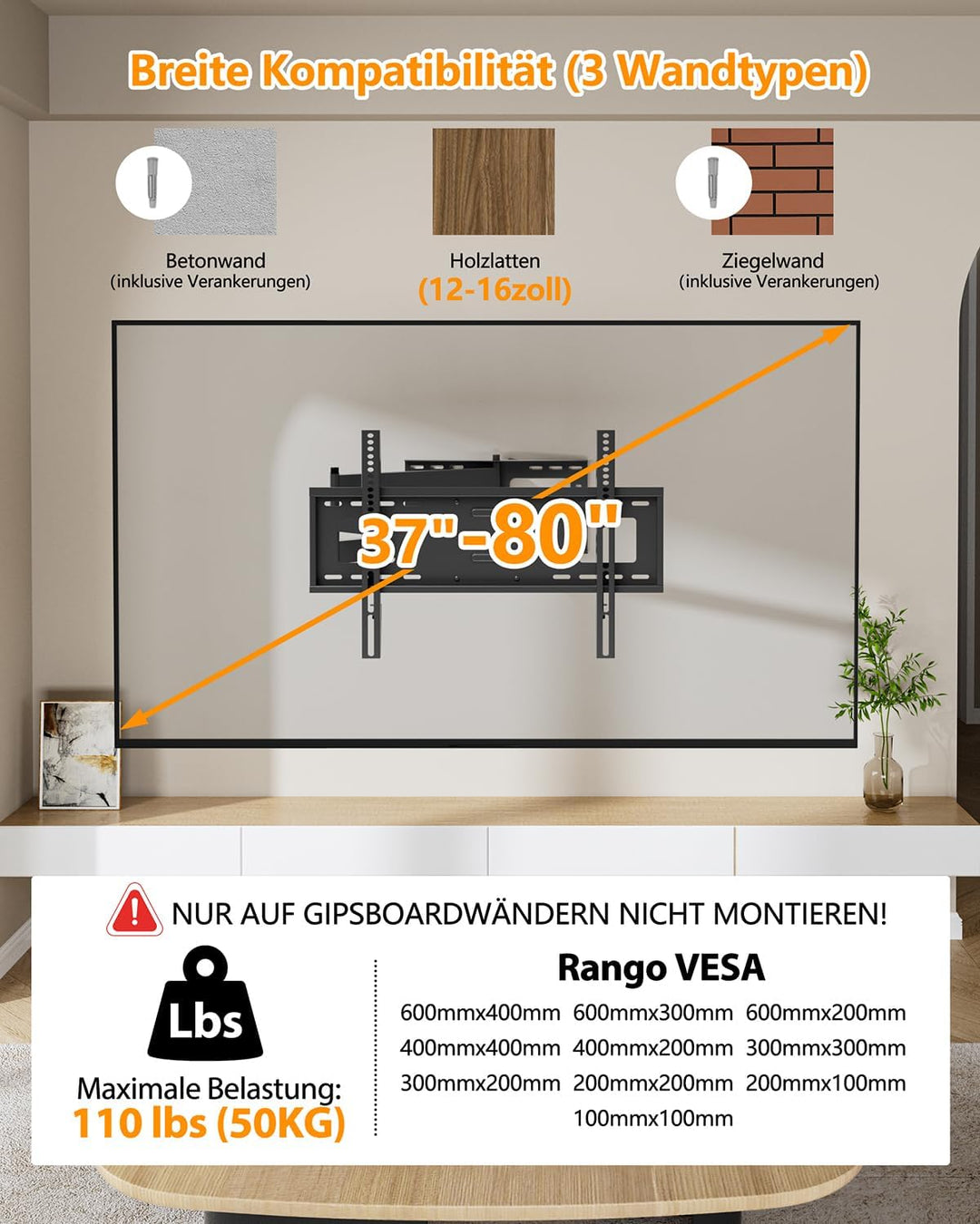 FORGING Mount TV Wandhalterung mit 1090 mm Extra Langem Gelenkarm für 32-80 Zoll LCD/LED/OLED Flachb