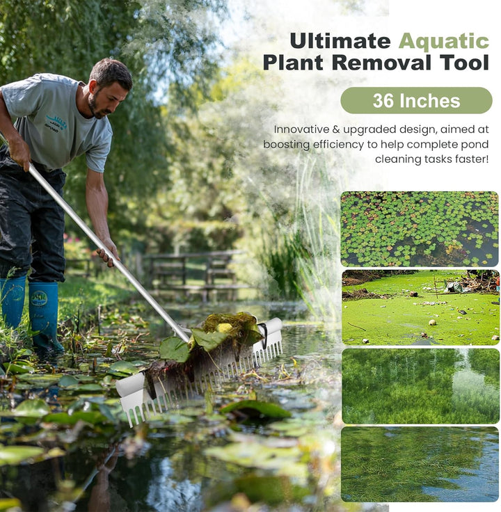 Schwimmender Weed-See-Rechen, Faltbarer Teichrechen aus Aluminium mit 33-Zinken-Rechenkopf, 92cm Bre