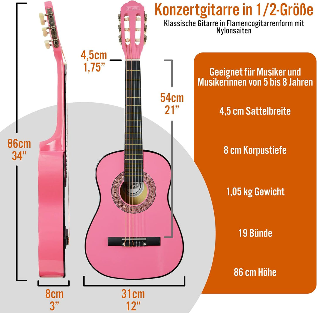 3rd Avenue 1/2 Flamencogitarren-Starterset in Kindergrösse mit Nylonsaiten – mit Tasche, Saiten – in