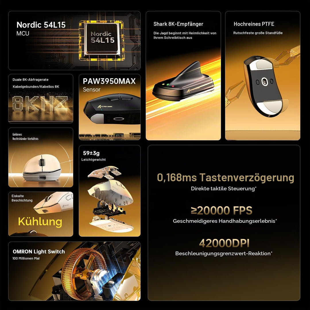 MAMBASNAKE x Attack Shark V8 Wireless Gaming Mouse, 59g Ultra-Lightweight, PAW3950MAX Sensor, Shark
