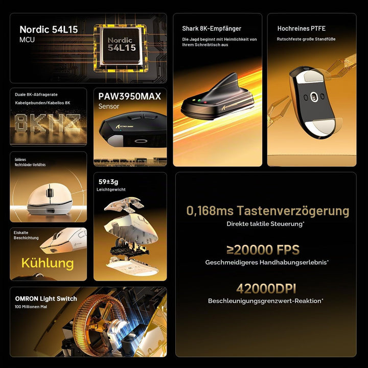 MAMBASNAKE x Attack Shark V8 Wireless Gaming Mouse, 59g Ultra-Lightweight, PAW3950MAX Sensor, Shark