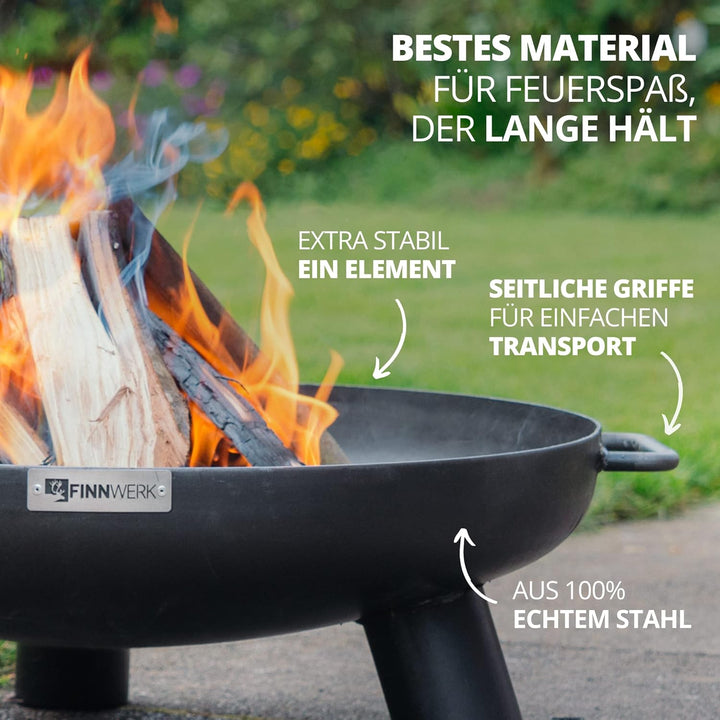 Finnwerk HARRI Feuerschale 70 cm - Massive und Dekorative Schwarze Feuerstelle - Feuerschalen für de