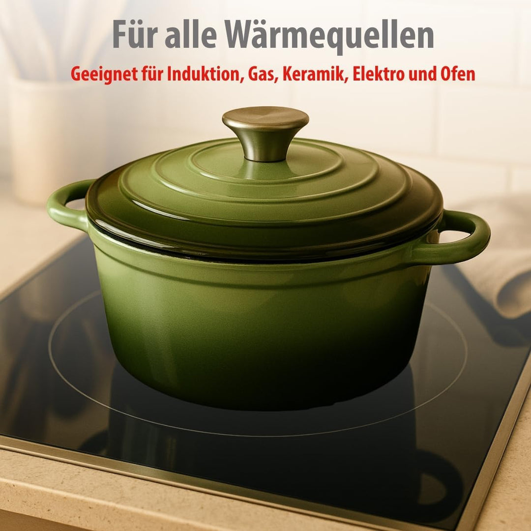 alpina Dutch Oven – Gusseisen Topf Induktion 3,8L Ø24cm - Schmortopf mit Deckel – Gusseisen Bräter S