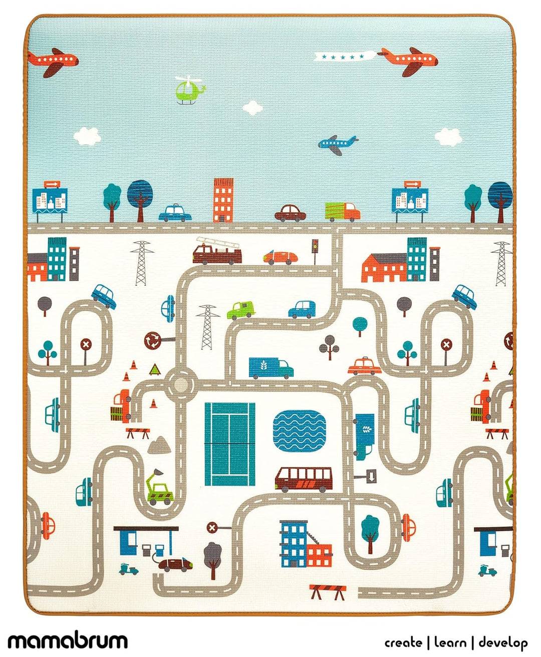 Mamabrum hochwertige Spielmatte mit Zickzack- und Stadtmotiv, 150 x 180 x 2.0 cm, Perfekt für Krabbe