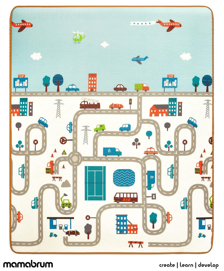 Mamabrum hochwertige Spielmatte mit Zickzack- und Stadtmotiv, 150 x 180 x 2.0 cm, Perfekt für Krabbe