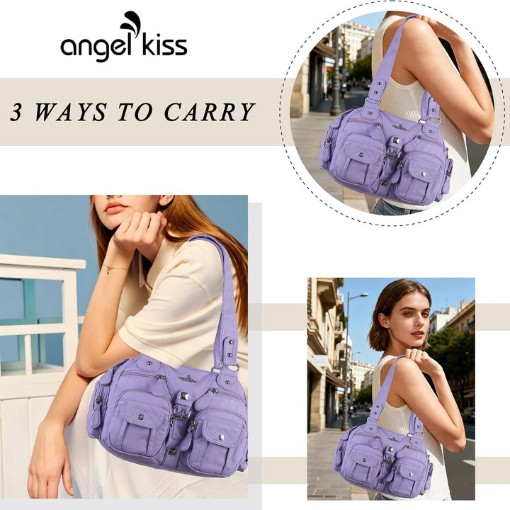 Angel Kiss Damen Handtasche 2 Hauptfächer Multifunktionale Handtasche Weich PU Leder Tasche mit Reis