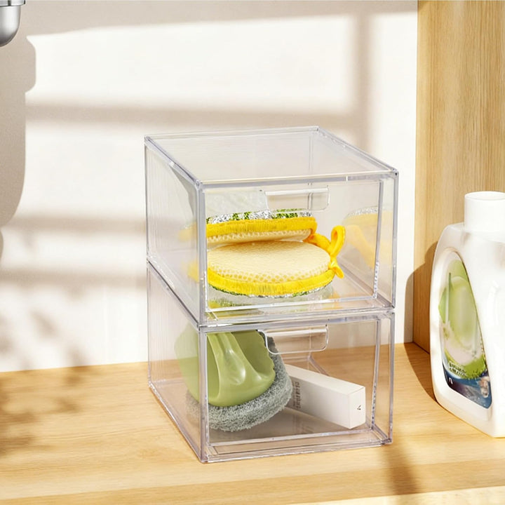 4Pack Grosse Stapelbare Aufbewahrungsschubladen, transparente Acryl-Schubladenorganisatoren mit Grif