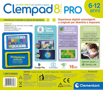 Clementoni 16796 Clempad 20,2 cm Pro – Tablet 6 – 12 Jahren, Bildungstechnologie für Kinder, Bildsch