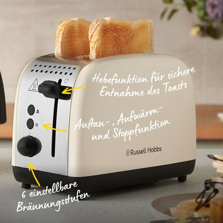 Russell Hobbs Toaster [für 2 Scheiben] Colours Plus Jasmine (6 Bräunungsstufen, breite Toastschlitz,