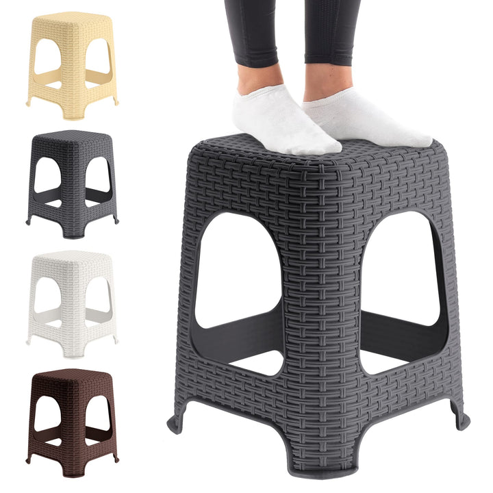 KADAX Hocker aus Kunststoff, Tritthocker bis 120 kg, Rattanhocker mit Antirutschfüssen, Badhocker, W