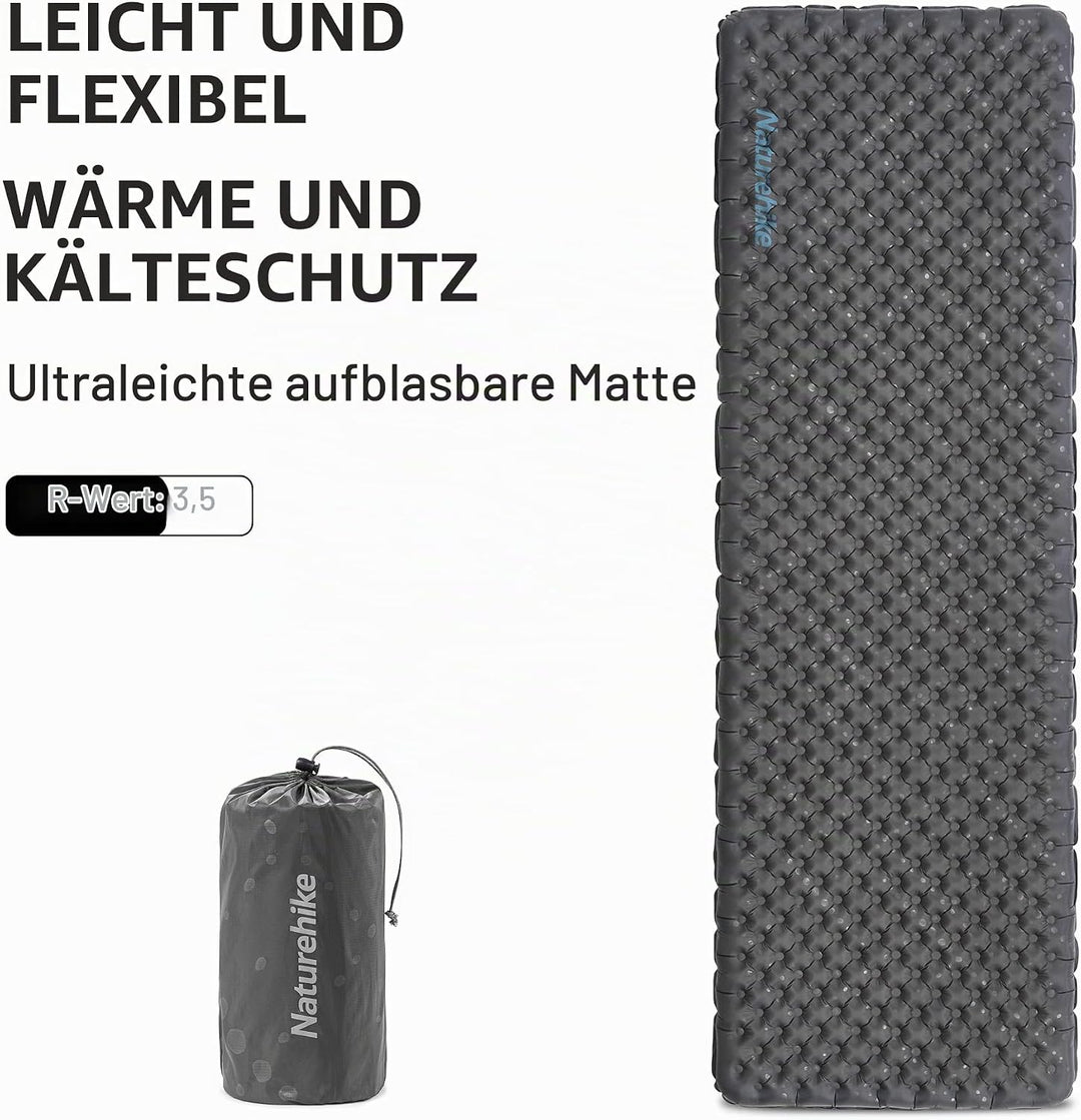 Naturehike 3,5R- Wert Camping Isomatte Ultralight 4 Jahreszeiten (-6℃) Selbstaufblasend mit aufblasb