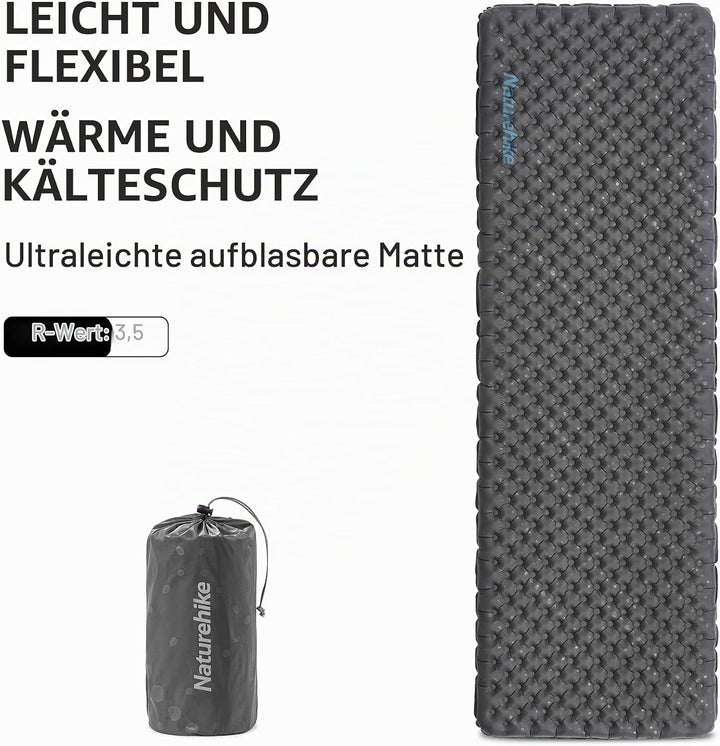 Naturehike 3,5R- Wert Camping Isomatte Ultralight 4 Jahreszeiten (-6℃) Selbstaufblasend mit aufblasb