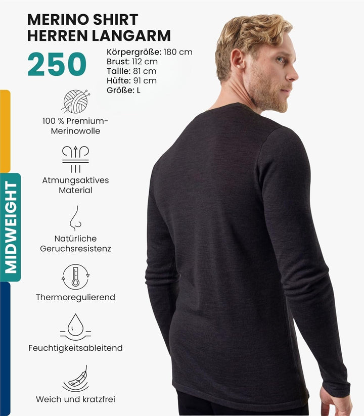 100% Merino Unterwäsche Herren - Merino Langarmshirt Herren Atmungsaktiv Und Feuchtigkeitsableitend