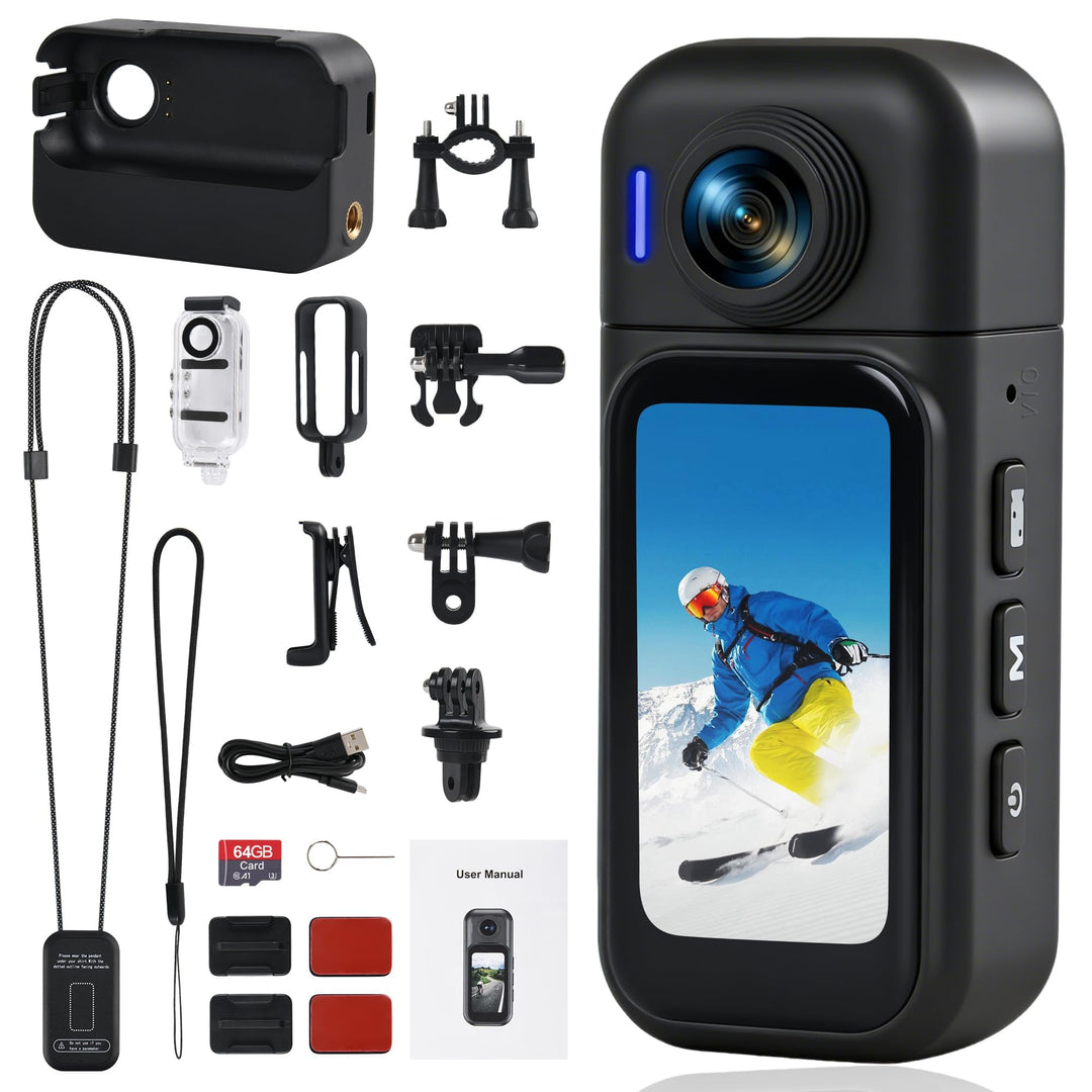Action Cam Mit Touchscreen, 8-Stunden-Akku, Mini POV Bodycam, Wasserdicht 30M, 120° Weitwinkel, WLAN