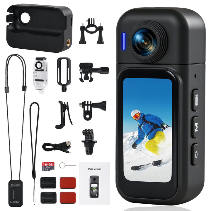 Action Cam Mit Touchscreen, 8-Stunden-Akku, Mini POV Bodycam, Wasserdicht 30M, 120° Weitwinkel, WLAN
