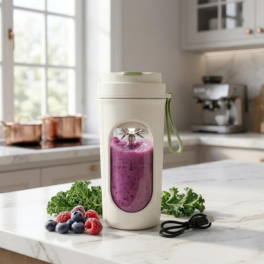 Tragbarer Mixer Smoothie Maker 450ml Mini-Mixer mit Strohhalm, 2 Auslaufsicherer Deckel, 12-Blatt-Ed