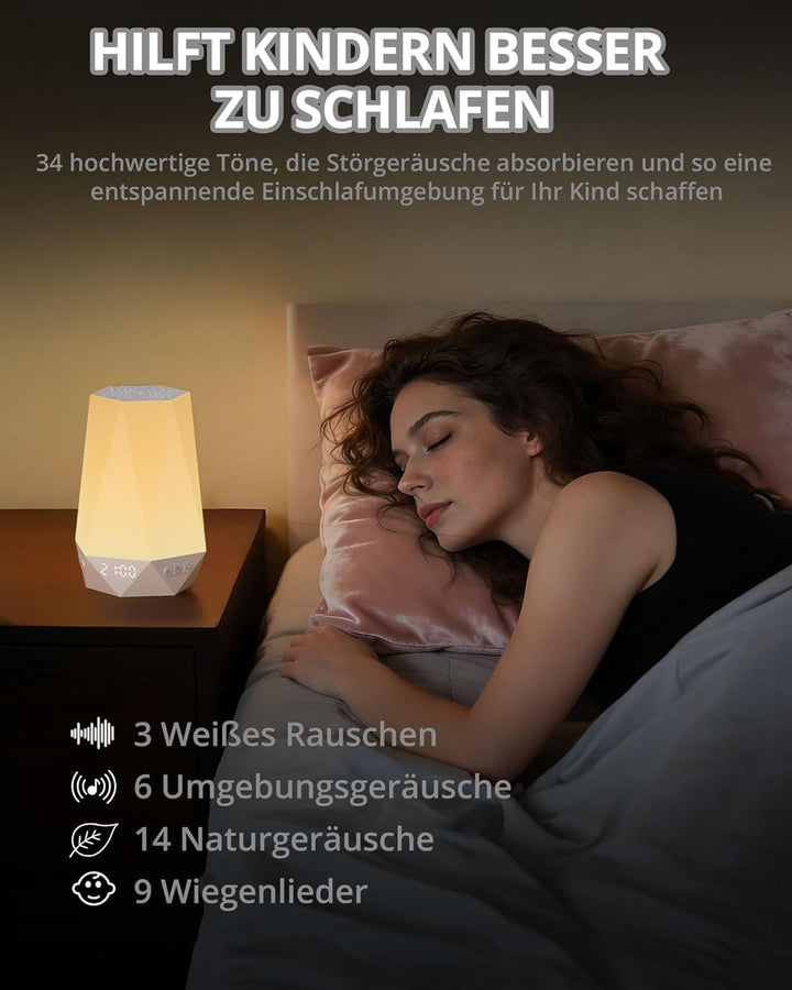 HOMGEN Schlafampel White Noise Maschine Lichtwecker mit 32 Einschlafgeräuschen 3 in 1 Schlafuhr mit