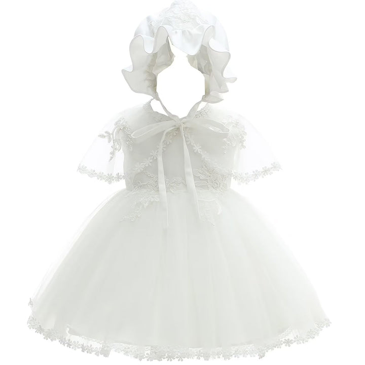 Baby Mädchen Weiss Taufkleid mit Haube Neugeborenen Taufe Kleid Spitzenkleid für Hochzeit Geburtstag