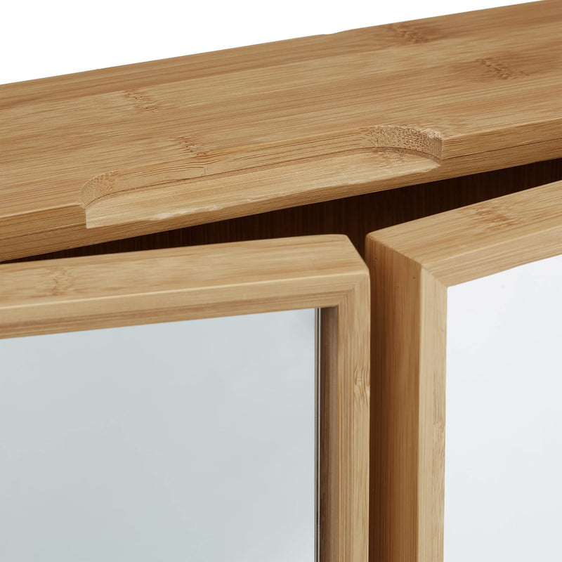 Relaxdays Bad Spiegelschrank 2-türig, Wandschrank aus Bambus, vormontierter Badschrank HxBxT: 50 x 6