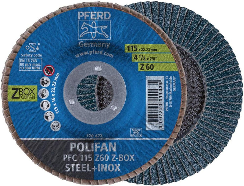 PFERD POLIFAN Fächerscheibe, 10 Stück | PFC 115x22,23mm konisch Z60 Start-Linie START STEELOX | 6930