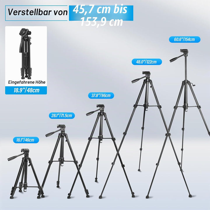 SIRUI Kamera Stativ 154cm, Aluminium Camera Tripod mit Telefonklemme Dreibein-Stative Fotostativ für