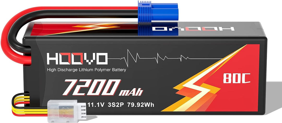 HOOVO 11.1V Lipo Akku 3S 7200mAh 80C Hard Case Akku mit EC5 Anschlussstecker für RC 1/8 1/10 Scale F