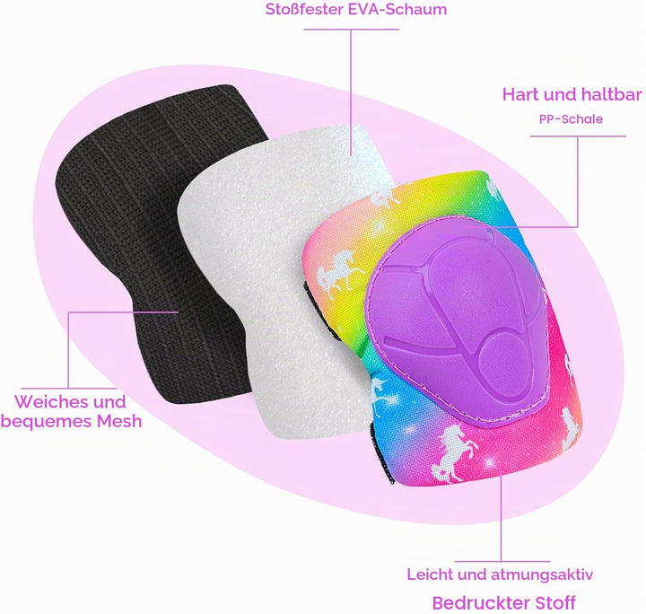 Knieschützer für Kinder Ellenbogenschützer Handgelenkschützer mit Kordelzug-Netztasche, Schutzausrüs