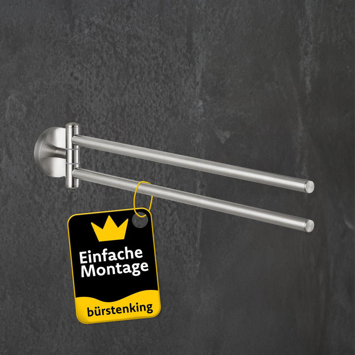 Bürstenking Handtuchhalter zweiarmig beweglich, Handtuchhalter zur Wandmontage, robuster & rostfreie