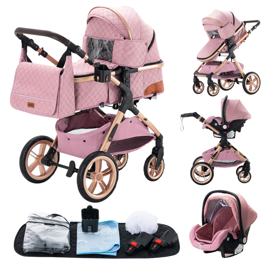 YAZOCO kinderwagen 3 in 1, Zusammenklappbar kinderwagen mit Wickeltasche,Komplettset Becherhalter,Mo