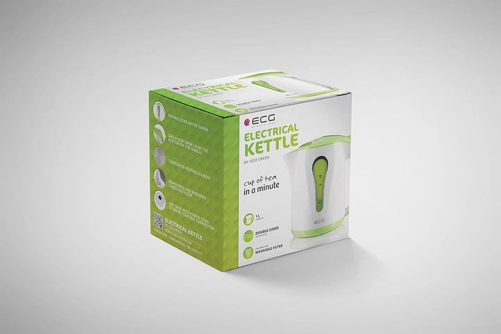 ECG RK 1022 Green, Wasserkocher, 1 Liter, Grün-weiss, Plastik