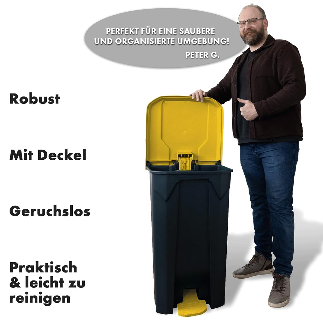 casa pura Mülltonne, Mülleimer 100 Liter, gelber Deckel, Abfalleimer für Küche und Büro, Mülltrennsy