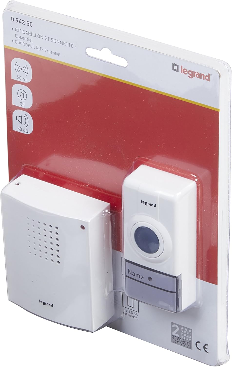 LEGRAND, Funkklingel-Set schnurlos mit 50m Reichweite, 32 Melodien, Schutzart IP44, batteriebetriebe