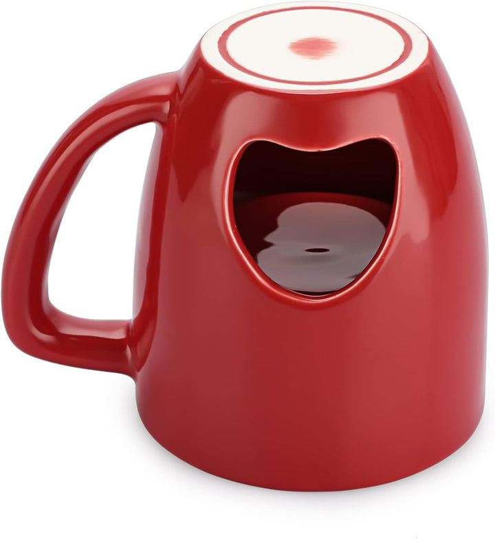 Keramik-Schokofondue-Becher-Set Roter Schokoladenschmelz-Becher mit Doppelter Öffnung Käsefonduetopf