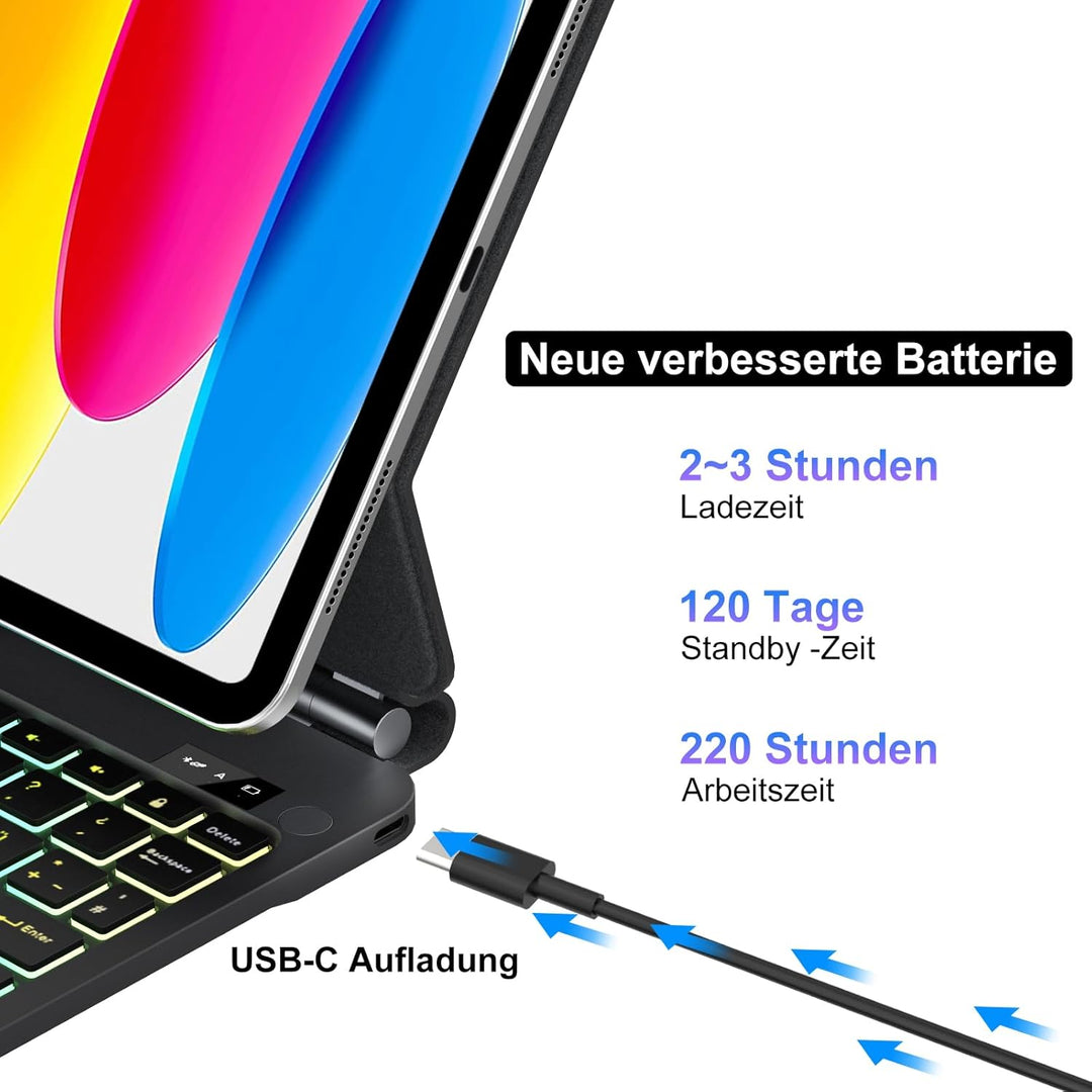 Tastatur Hülle für iPad 10. Generation 2022 10,9 Zoll/11. Generation A16 2025 11 Zoll, Multi Touch T