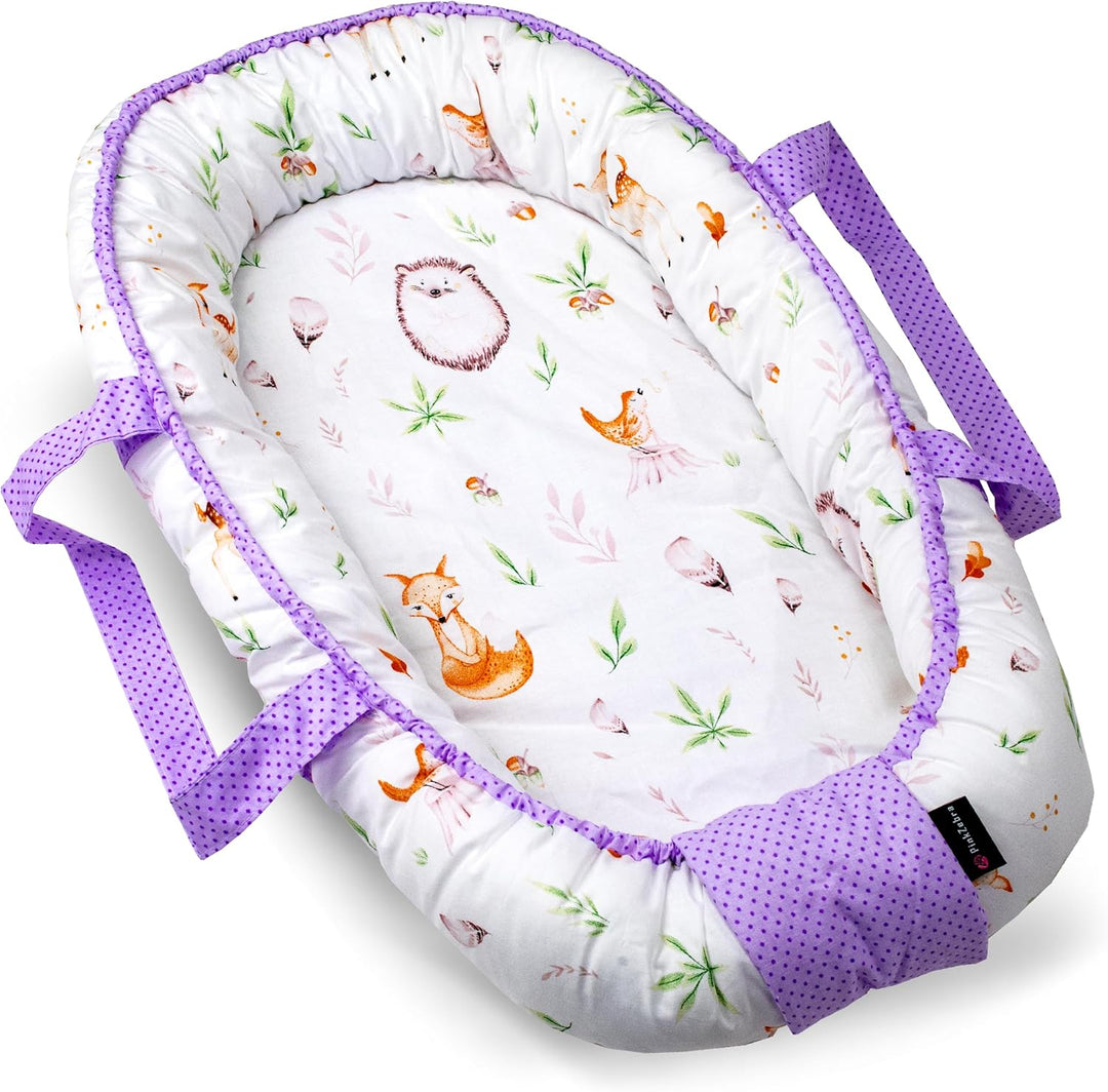 PinkZebra Tragetasche, 2 in 1 Tragetasche, Tragenest Kokon aus Baumwolle, Waldtiere Igel, Waldtiere