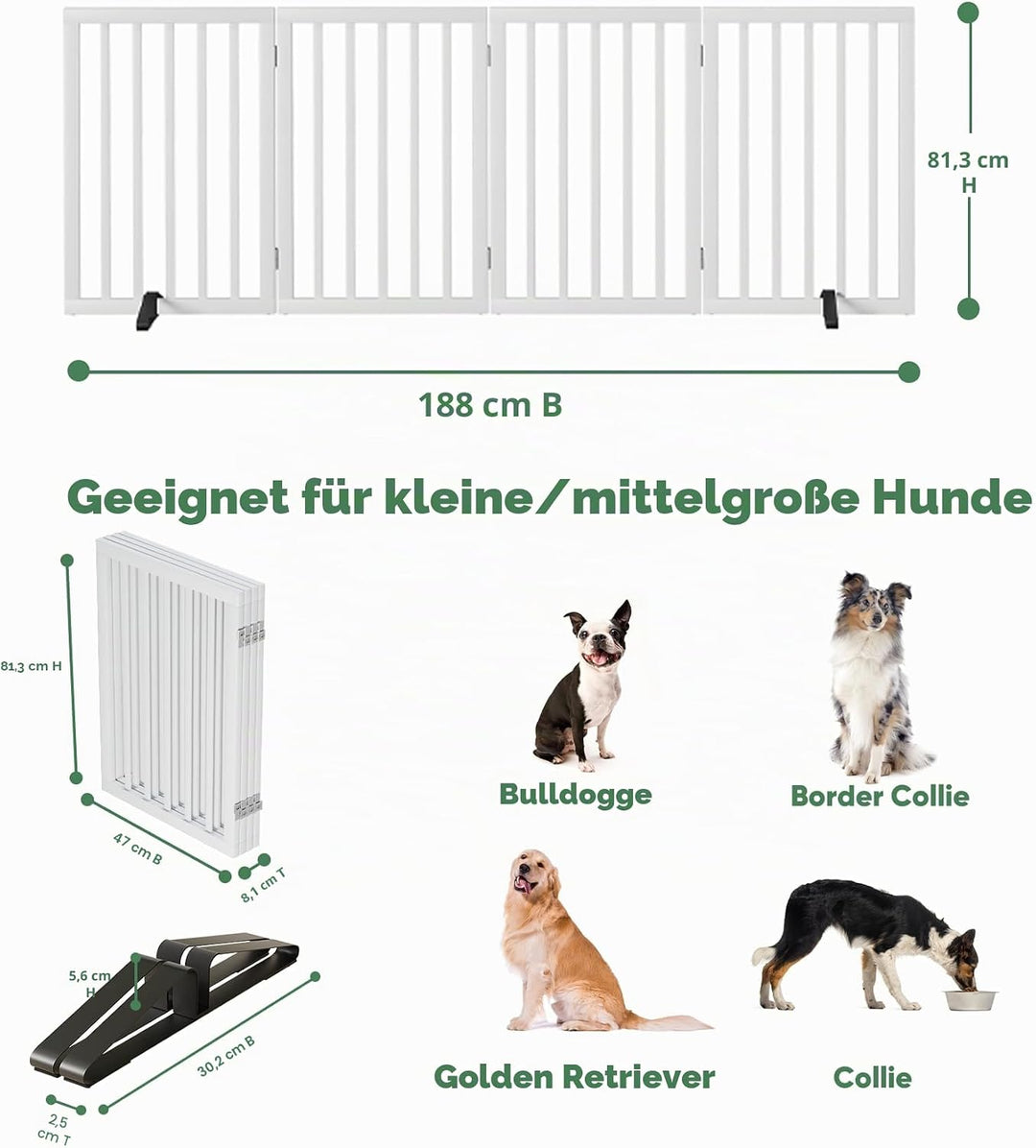 Hundegitter, hohe, freistehende Hundegitter für Türen, 4 Paneele (weiss) Weiss 4 Panel - 74"Wide 32"
